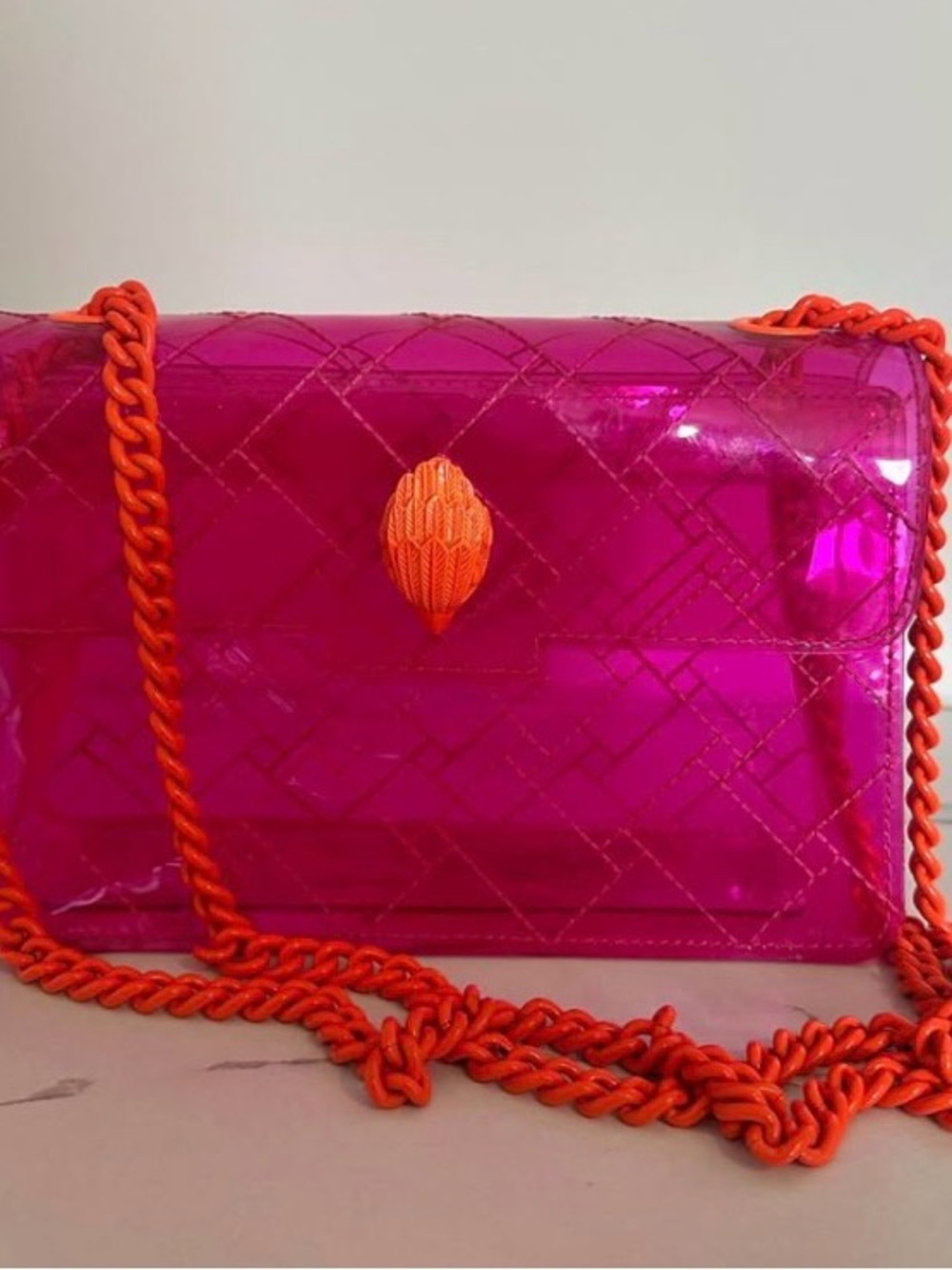 Kurt Geiger Fuchsia Patent Crossbody with Orange Chain